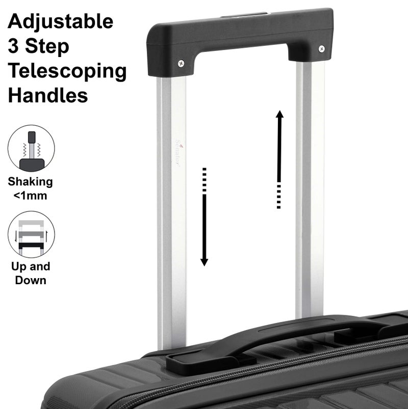 SENATOR Unisex Hard Case Large Checked Luggage Lightweight PP Fashion Trolley Luggage with 360° Degree 4 Twin Wheel and Safe Zippers KH1010 Black - Image 3